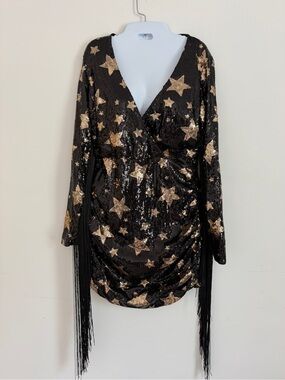 Nasty Gal Black Sequin Dress with Gold Star Detail